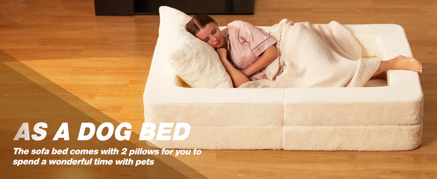 Futon Sofa Bed with Pillow, 3-in-1 Sleeper Sofa Bed with Removable Cover,