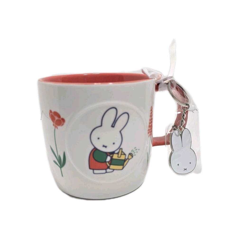 Miffy White Ceramic Double-sided Mug W/ Coral Int Floral Design & Keychain NWT