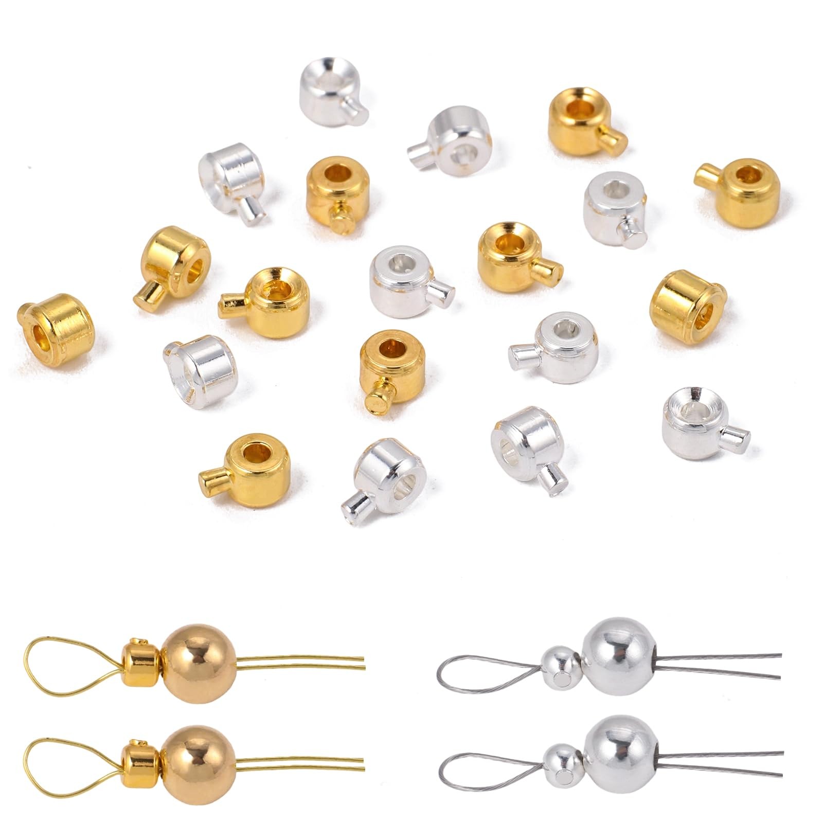 Songxi 60pcs Round Mixed Stopper Crimp Beads for Jewelry 4.7x3.1mm, Mix-Round