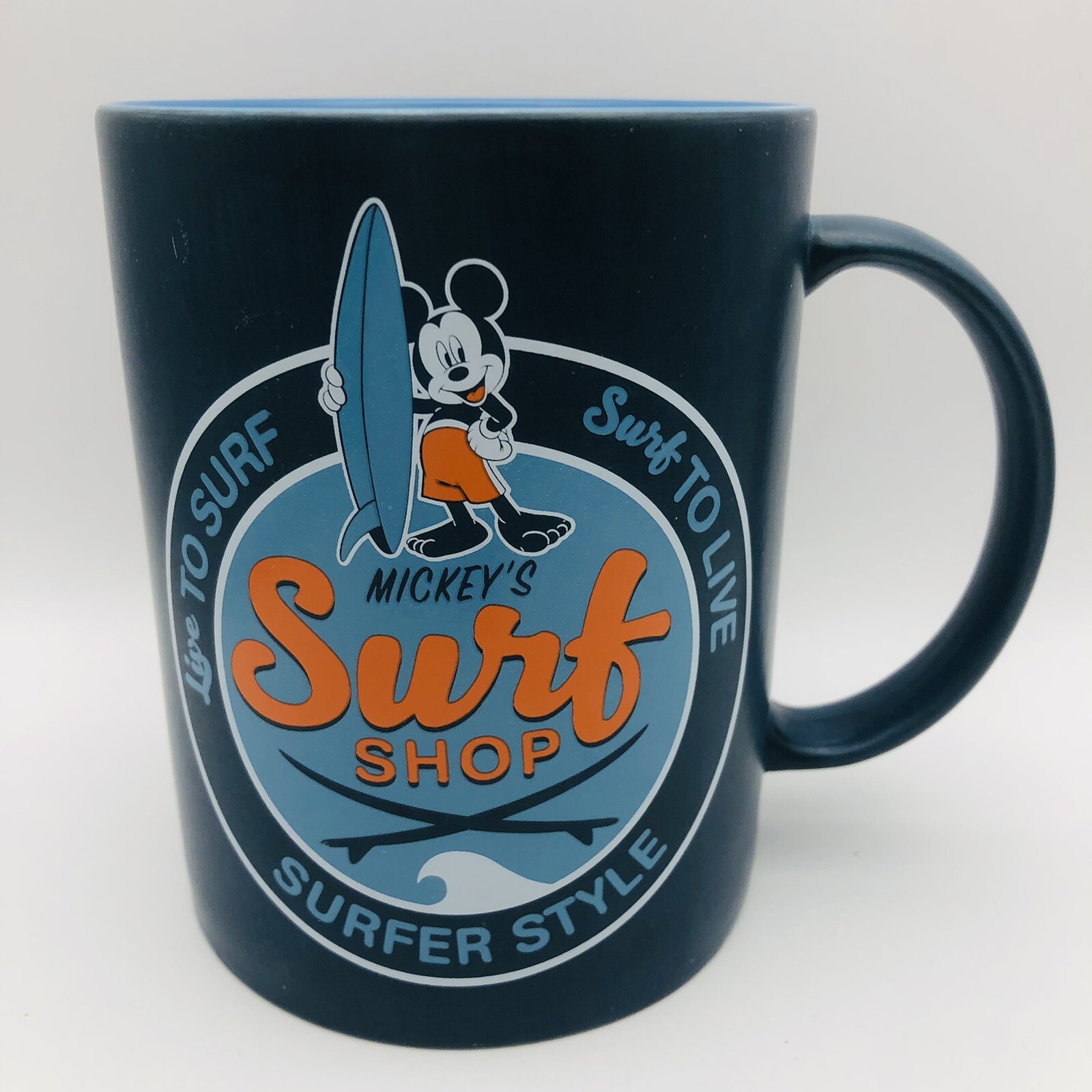 Disney Mickey’s Surf Shop Mug Live To Surf, Surf To Live, Surfer Style 16 Ounce