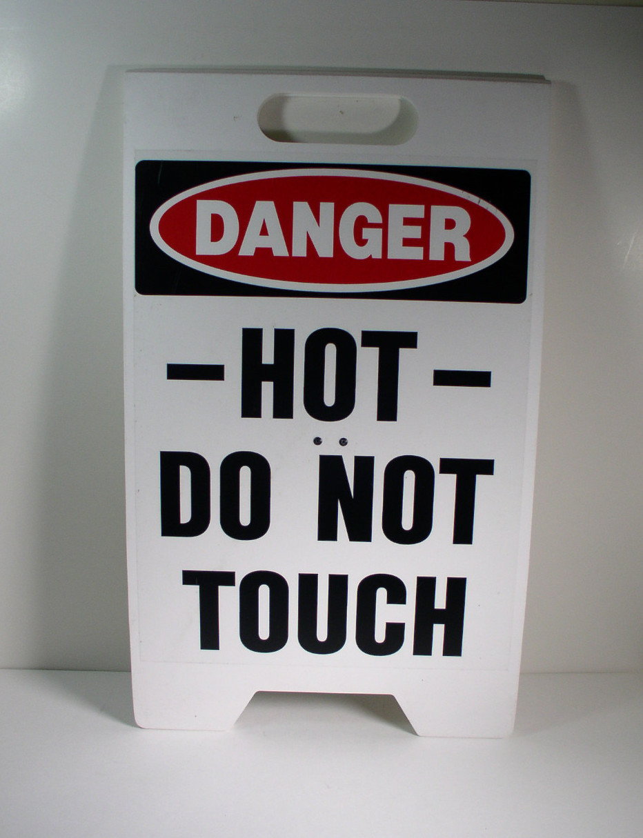Seton 12" x 20" Heavy Duty Polyethylene Floor Stand Sign "Hot - Do Not Touch"