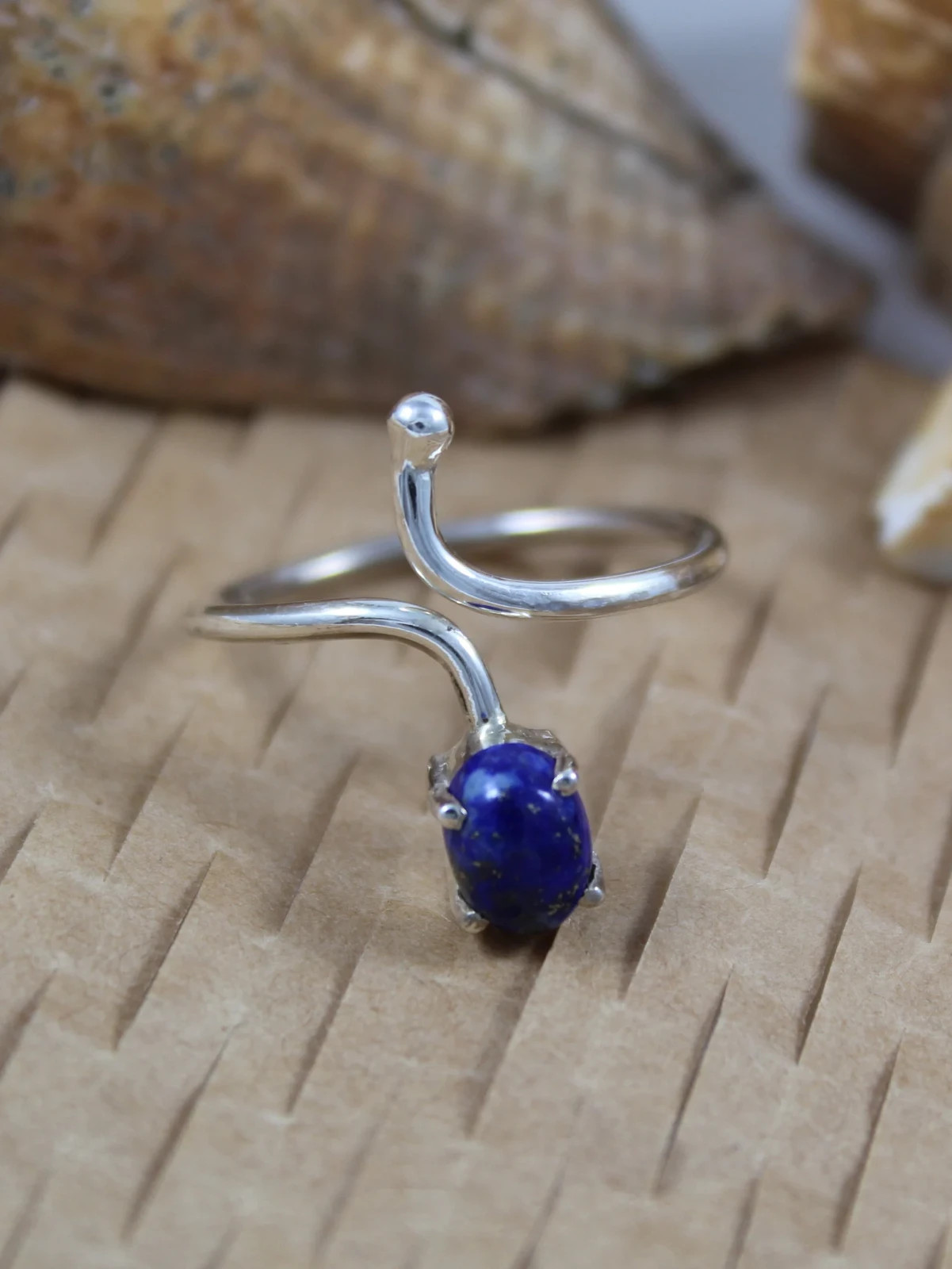 Lapis Lazuli Toe Ring in 14K White Gold Over Statement Jewelry Adjustable Size