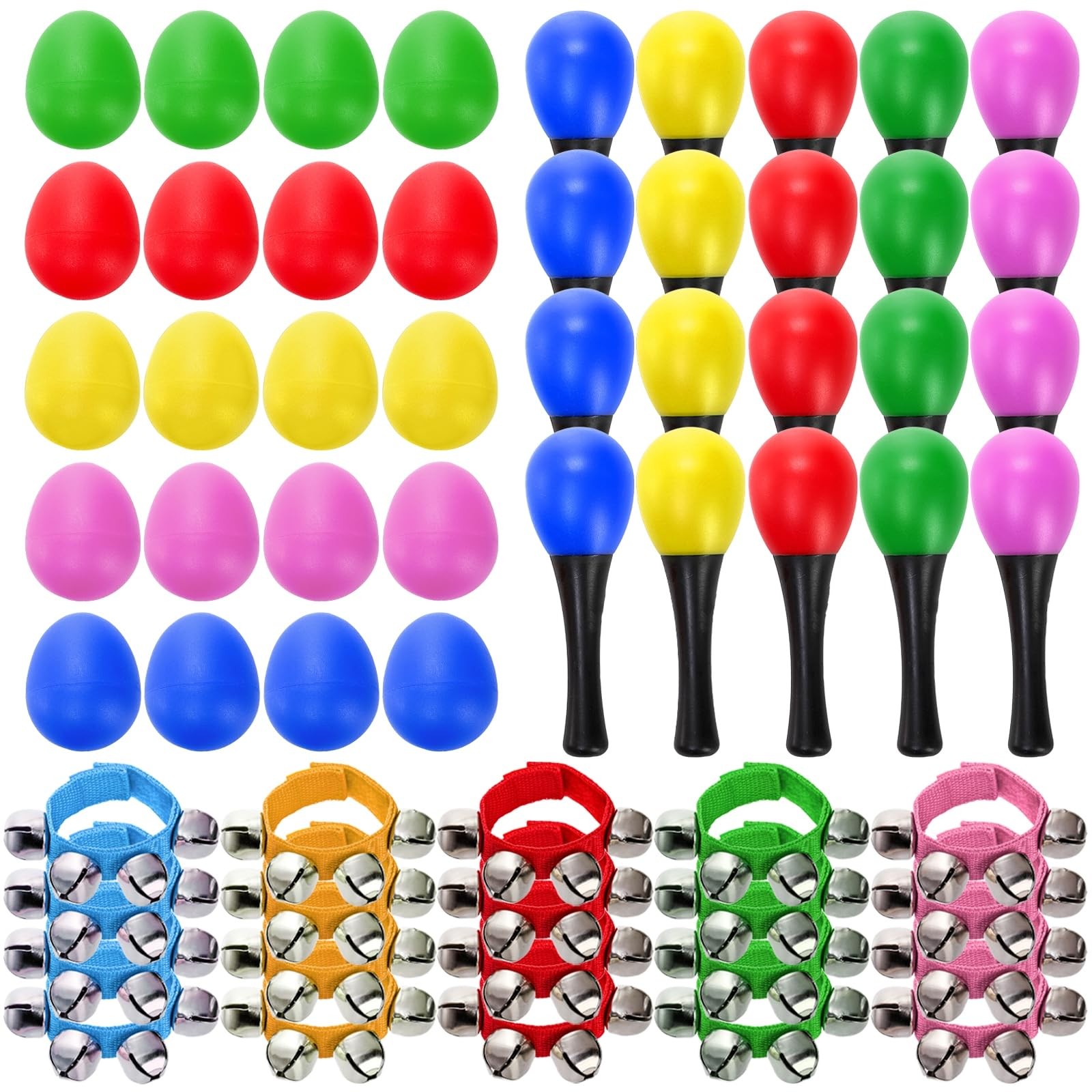 60 Pcs Shaker Musical Instruments, 20 Pcs Kids Egg Shaker with 20 Wrist Hand ...