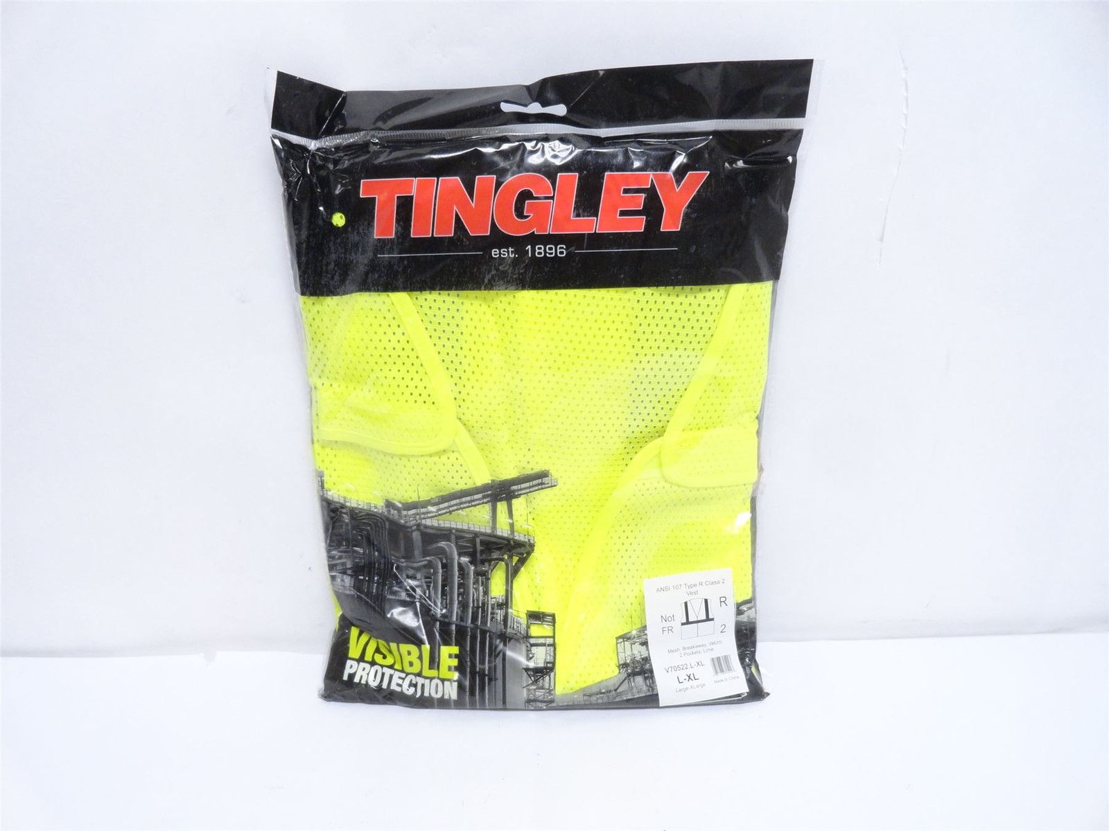 249615 New-No Box; Tingley V70522.L-XL Safety Vest; Yellow Green Mesh; L/XL