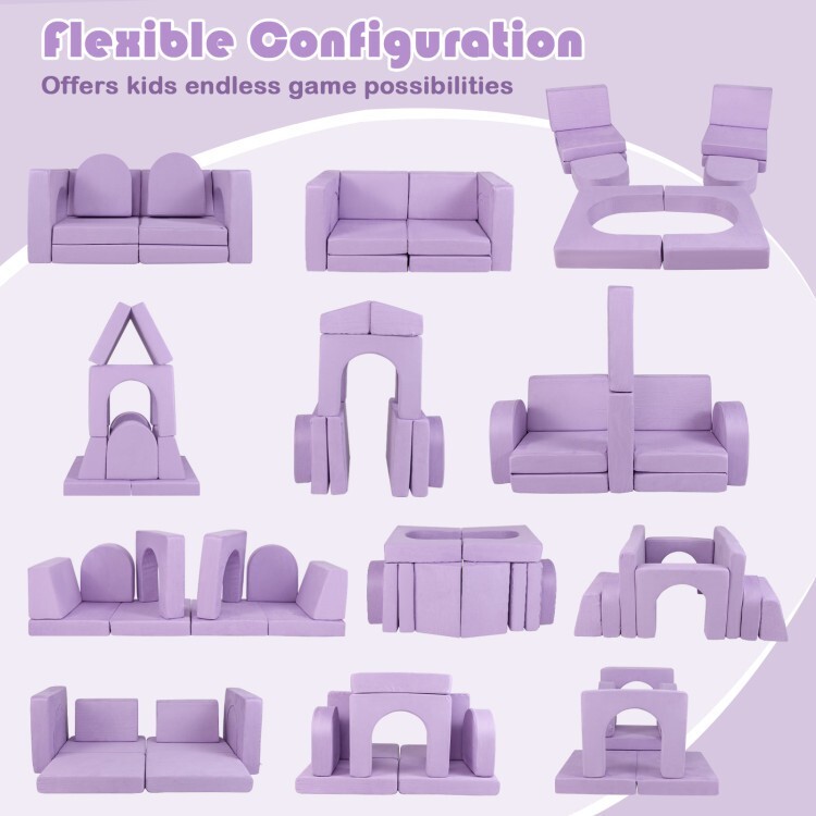 8 Pcs Kids Play Couch Modular Kids Play Couch Toddler High-density Sponge Purple
