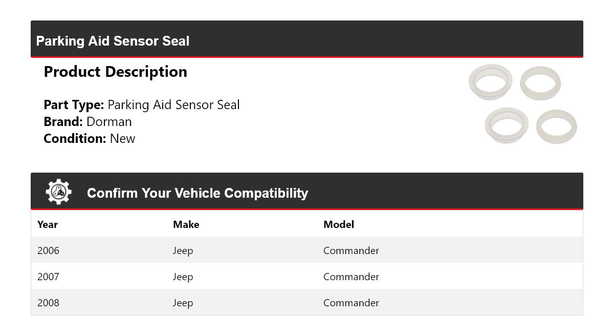 For 2006-2008 Jeep Commander Dorman Parking Aid Sensor Seal 2007