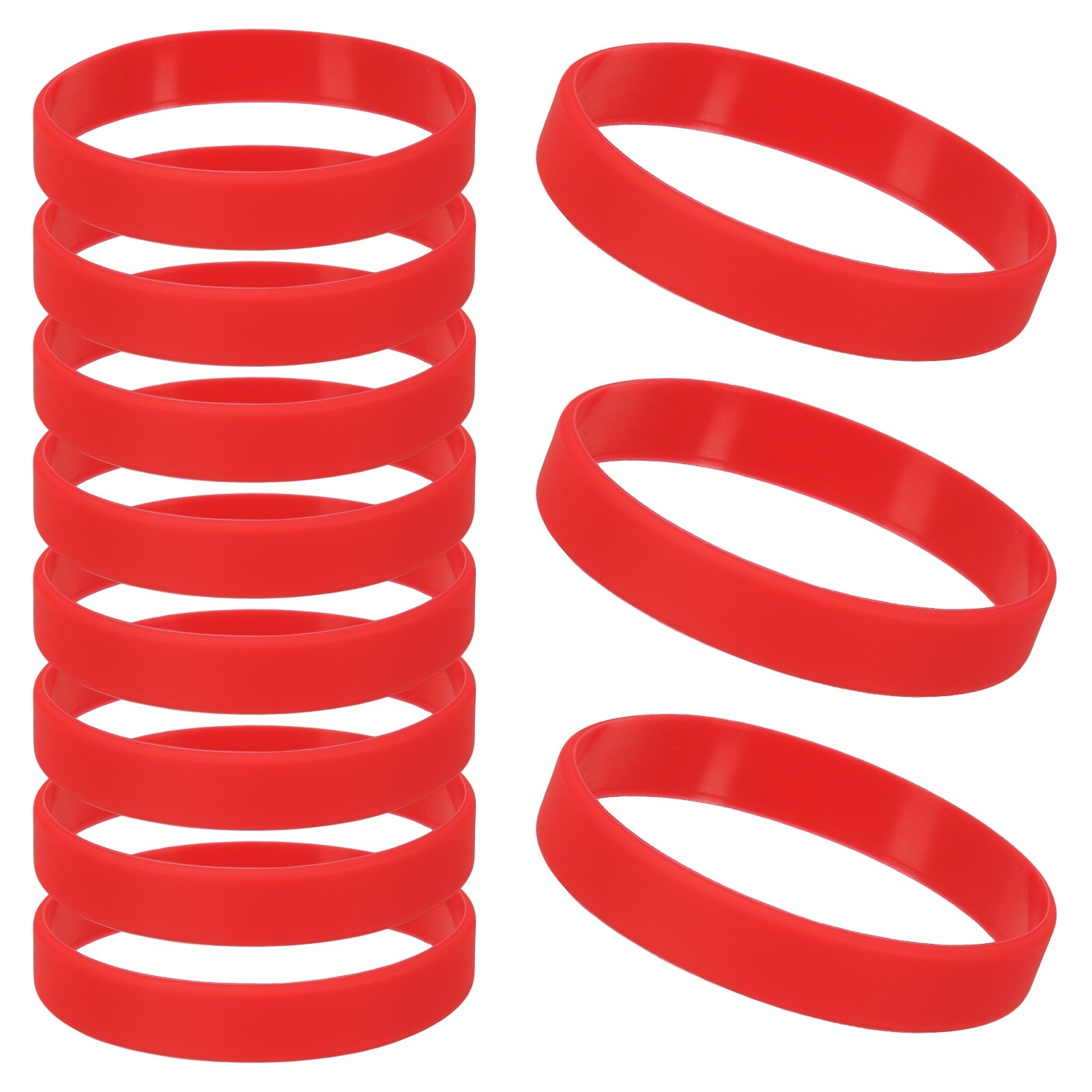 Silicone Wrist Bands, Color Pattern Rubber Bracelets 50 Pcs&8"& Red