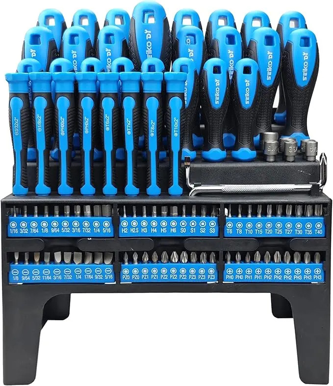 100-Piece Magnetic Screwdriver Set with Plastic Racking,