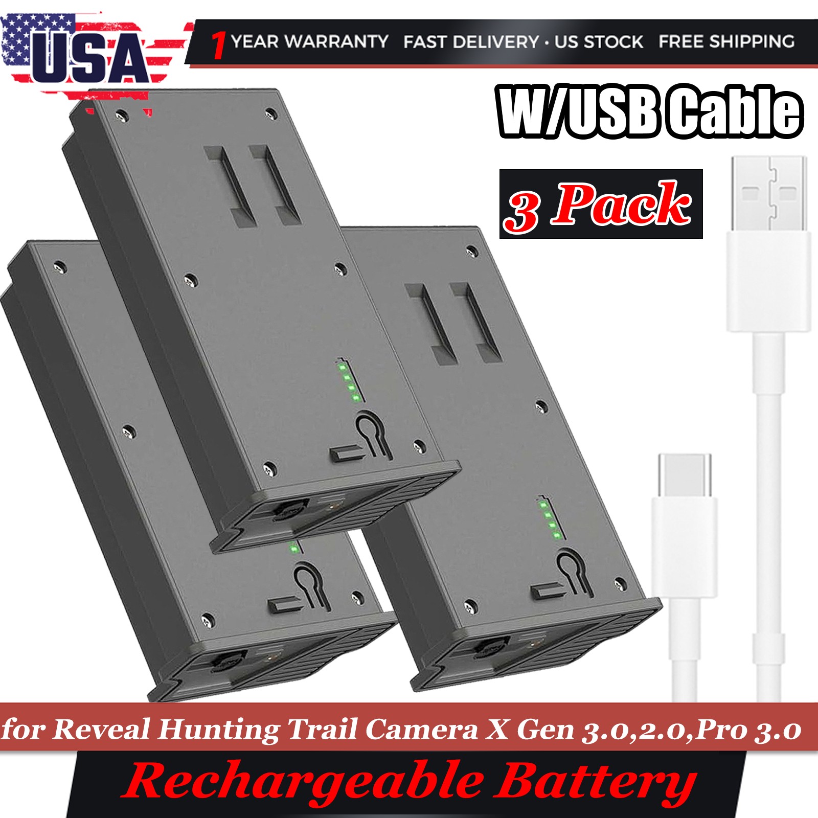 3Pack 6000mAh Battery For Tactacam Reveal Compatible X Ultra/Pro 3.0/X Gen 2.0