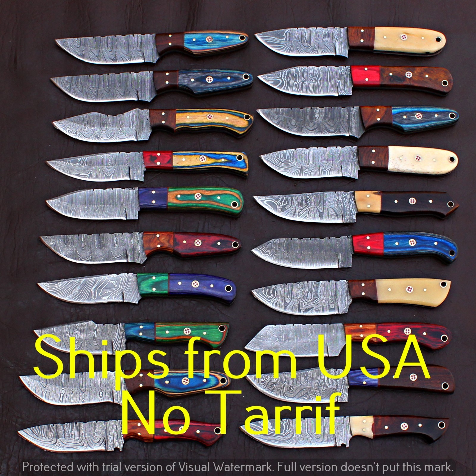 LOT OF 20 CUSTOM HANDMADE DAMASCUS STEEL HUNTING FULL TANG SKINNER EDC KNIFE 417