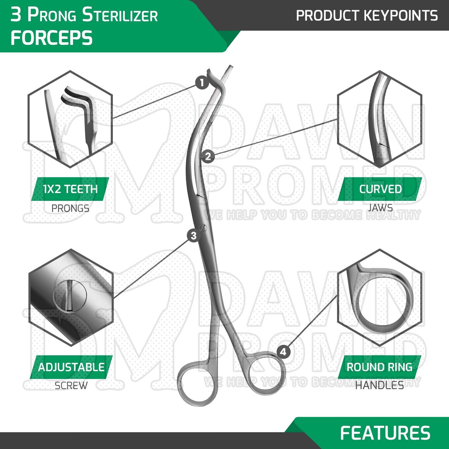 3 Prong Sterilizer Forceps 8" Sterilizing Aid Surgical Instruments German Grade