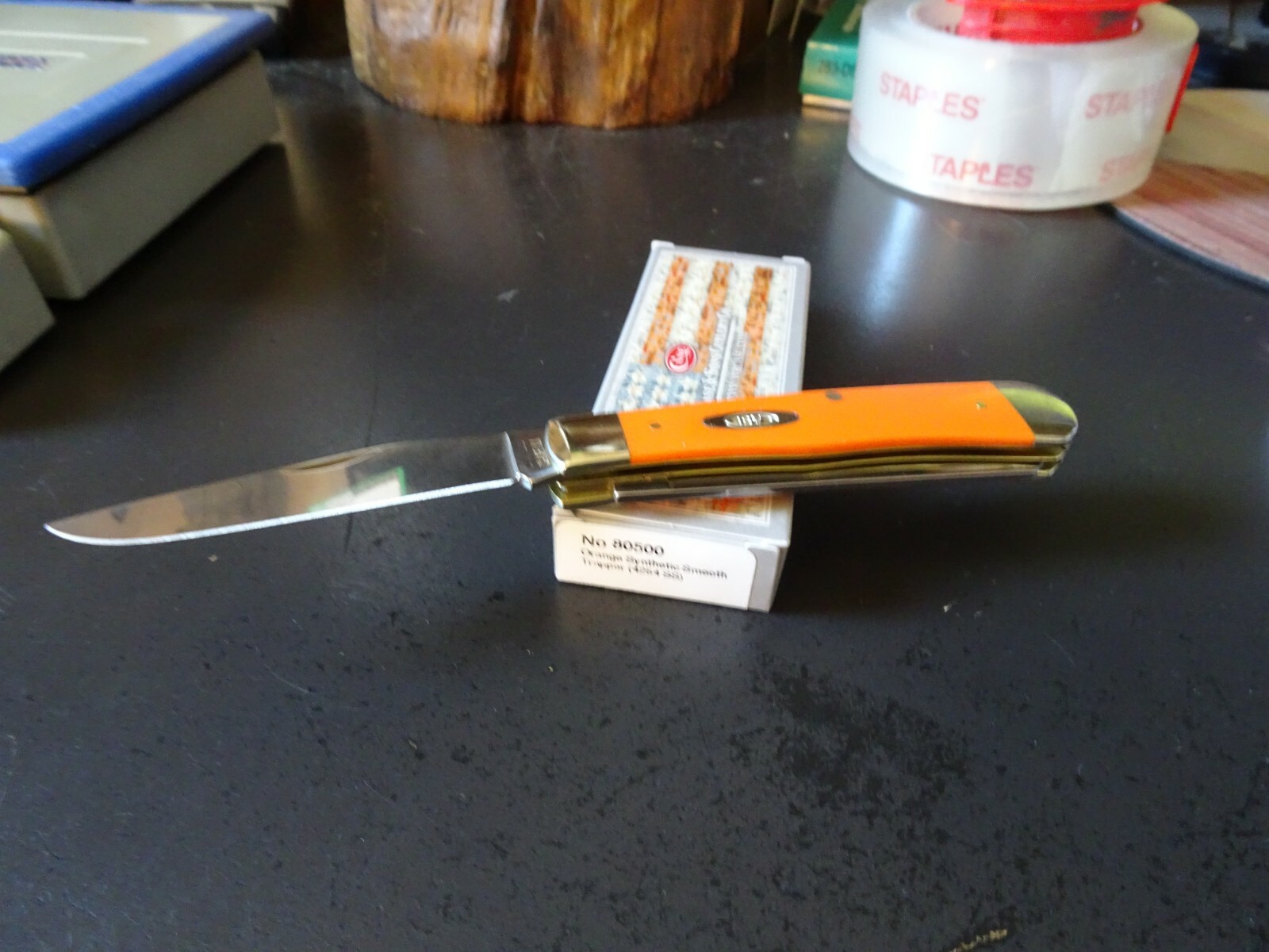 CASE XX 3.5" ORANGE MINI TRAPPER SYNTHETIC HANDLE POCKET KNIFE 2- TRU-SHARP BL