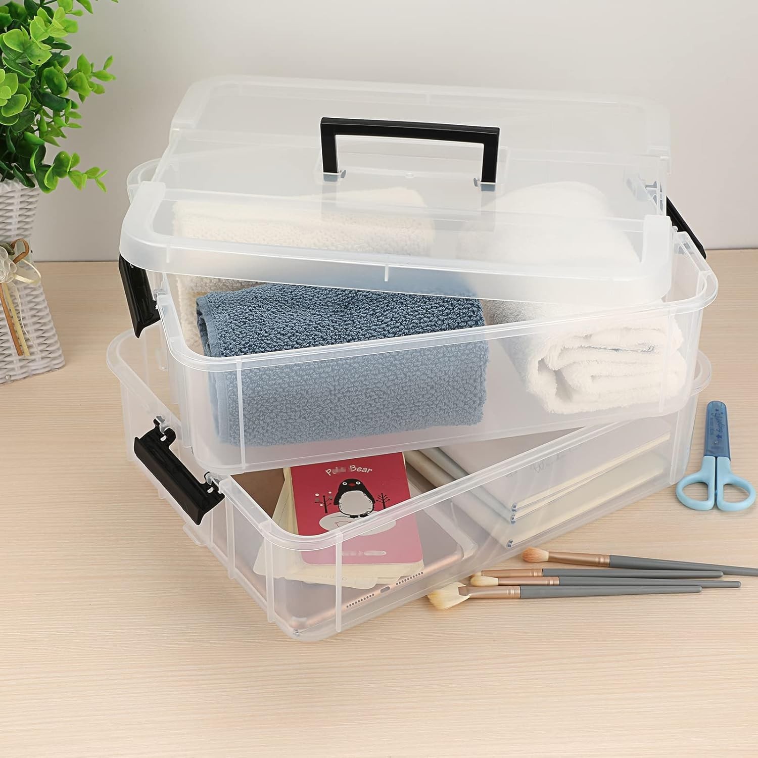 2 Layer Stack & Carry Box Plastic Multipurpose Portable Storage Container Box Ha
