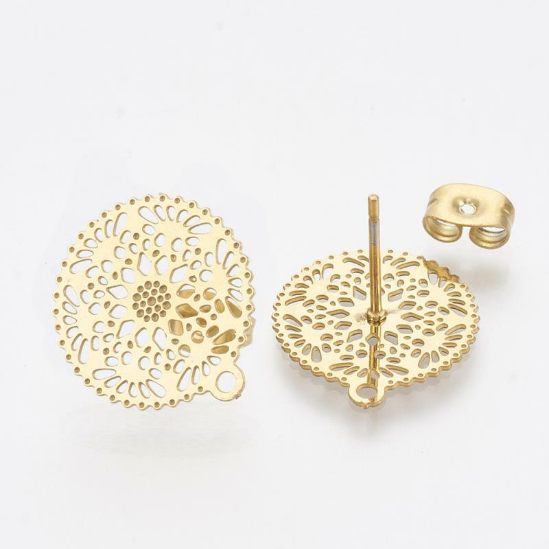 50PCS Stainless Steel Hollow Earring Stud Ear Post with Loop Flower Earrings
