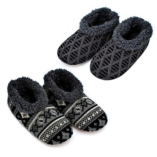 cosyone1997 2-Pair Men's Slipper Socks Fluffy 10-11 2-pair Knit Black & Grey