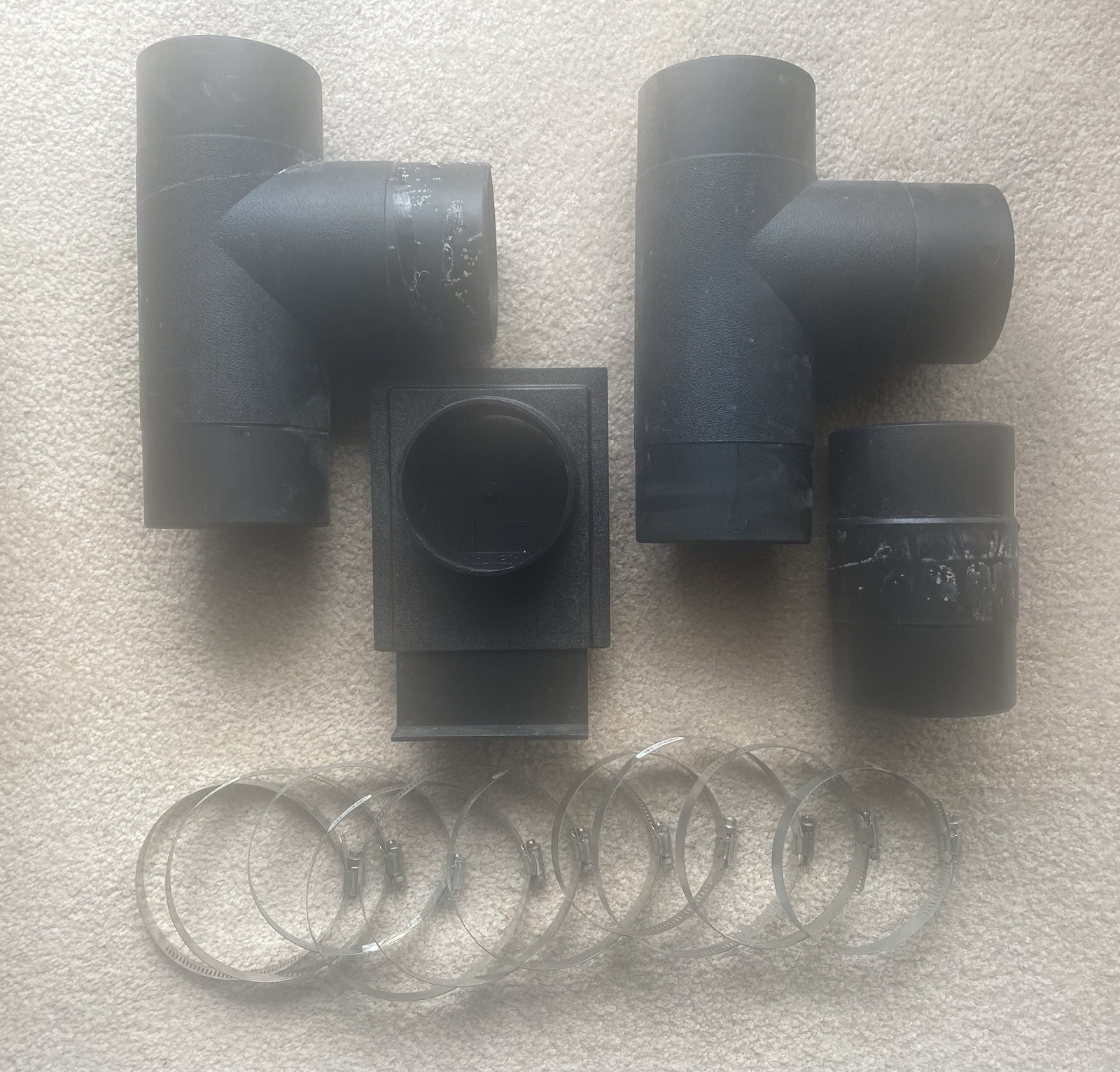 4 In. Dust Collection Parts T-Fittings, End To End, And Gate With Band Clamps