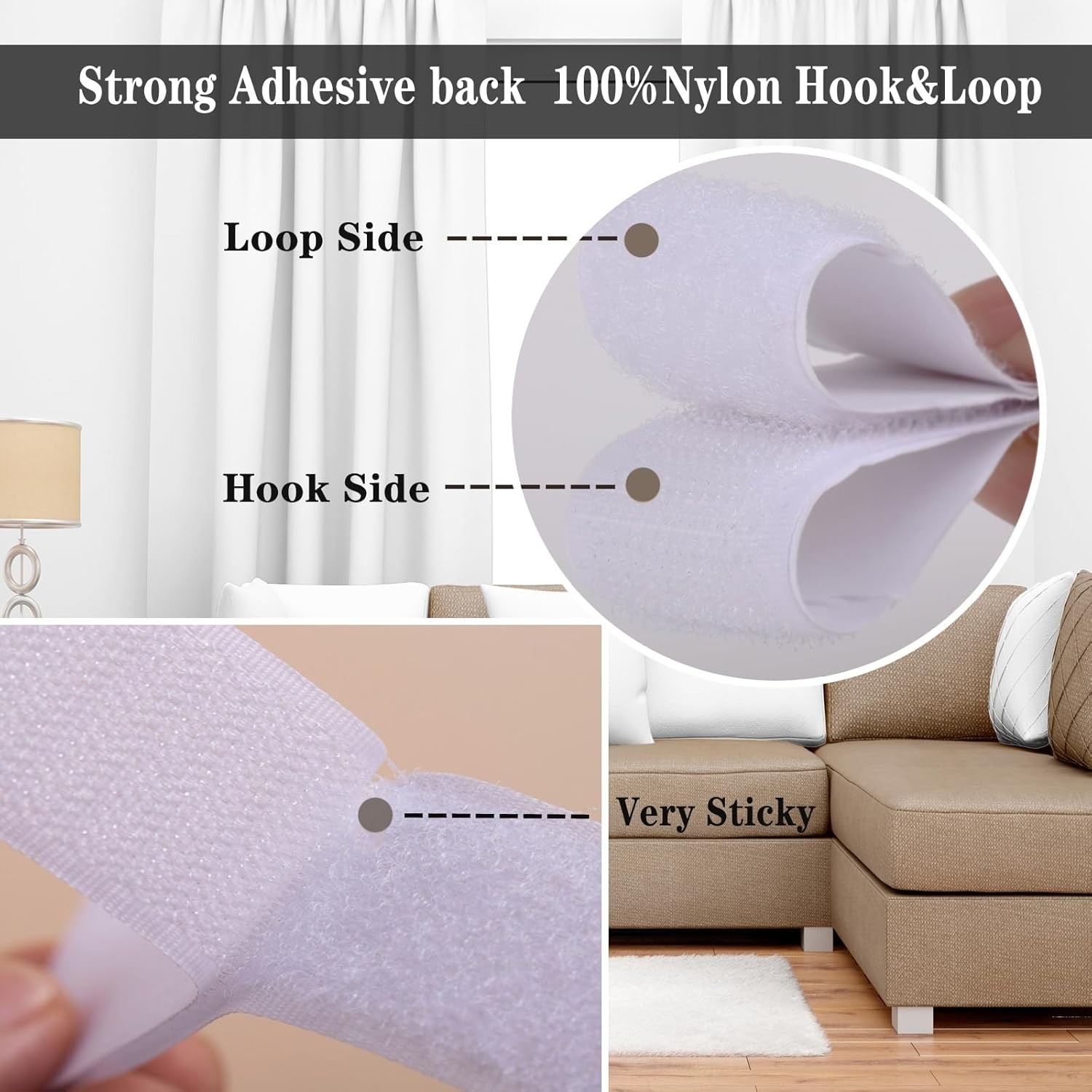 30Ft x 1 Inch Hook and Loop Strips with Adhesive – 2 Rolls Heavy Duty Hook an...