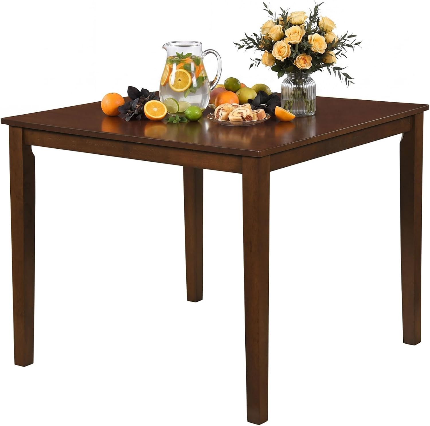 Dining Table for 4, 35.5" Square Kitchen Table with Solid Rubber Wood Legs,
