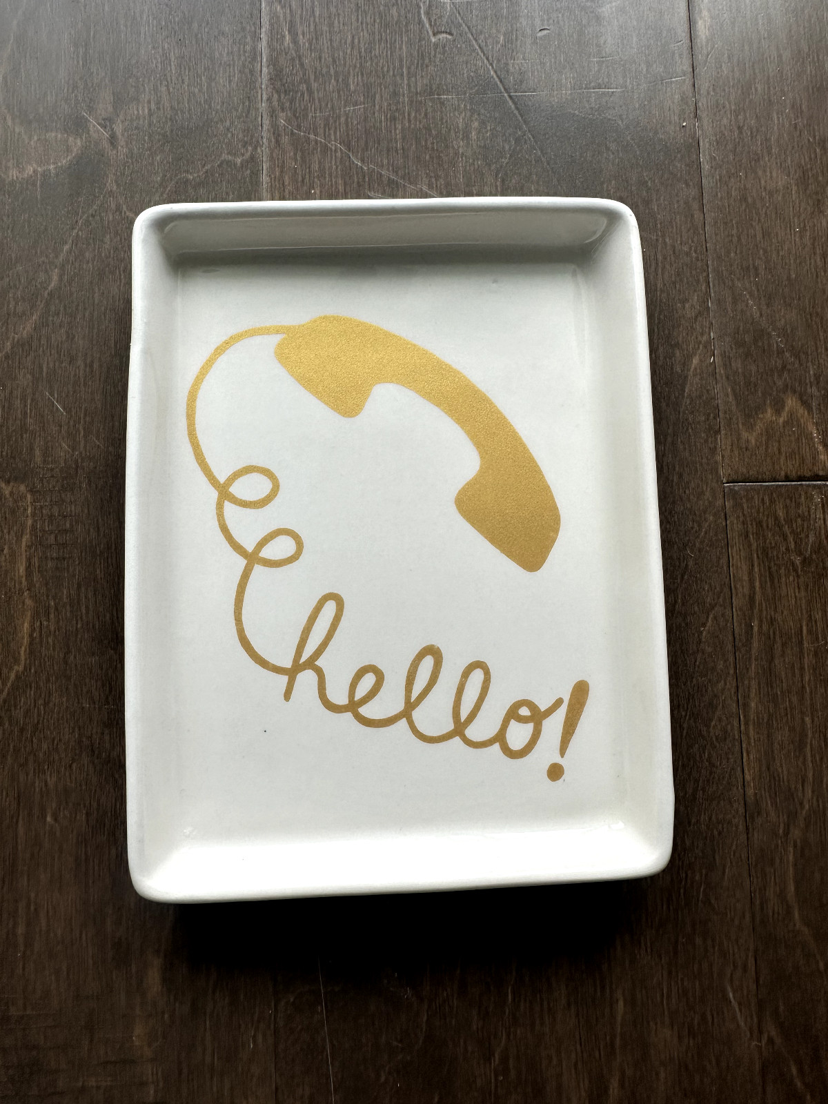 Hello Decorative Dish Gold Telephone and Cord Small Rectangle by Magenta