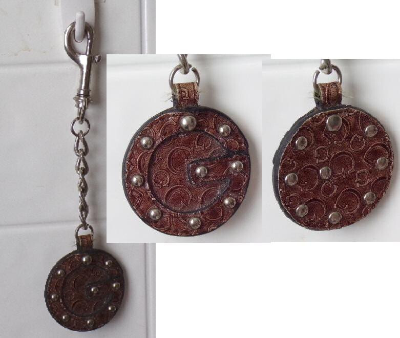 Guess Brown 2.75" x 2.25" Logo w/ studs 4" Chain & Spring Snap KeyRing Hook