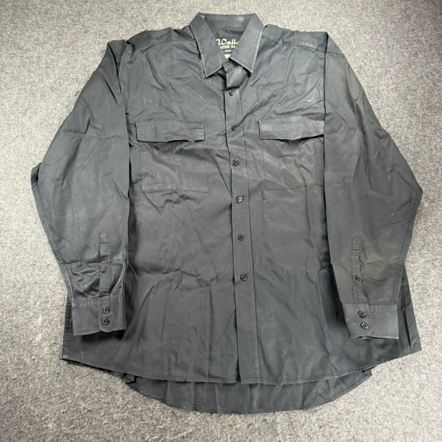 Walls Western Wear 2XL Tall Black Long Sleeve Button Up Shirt Workwear