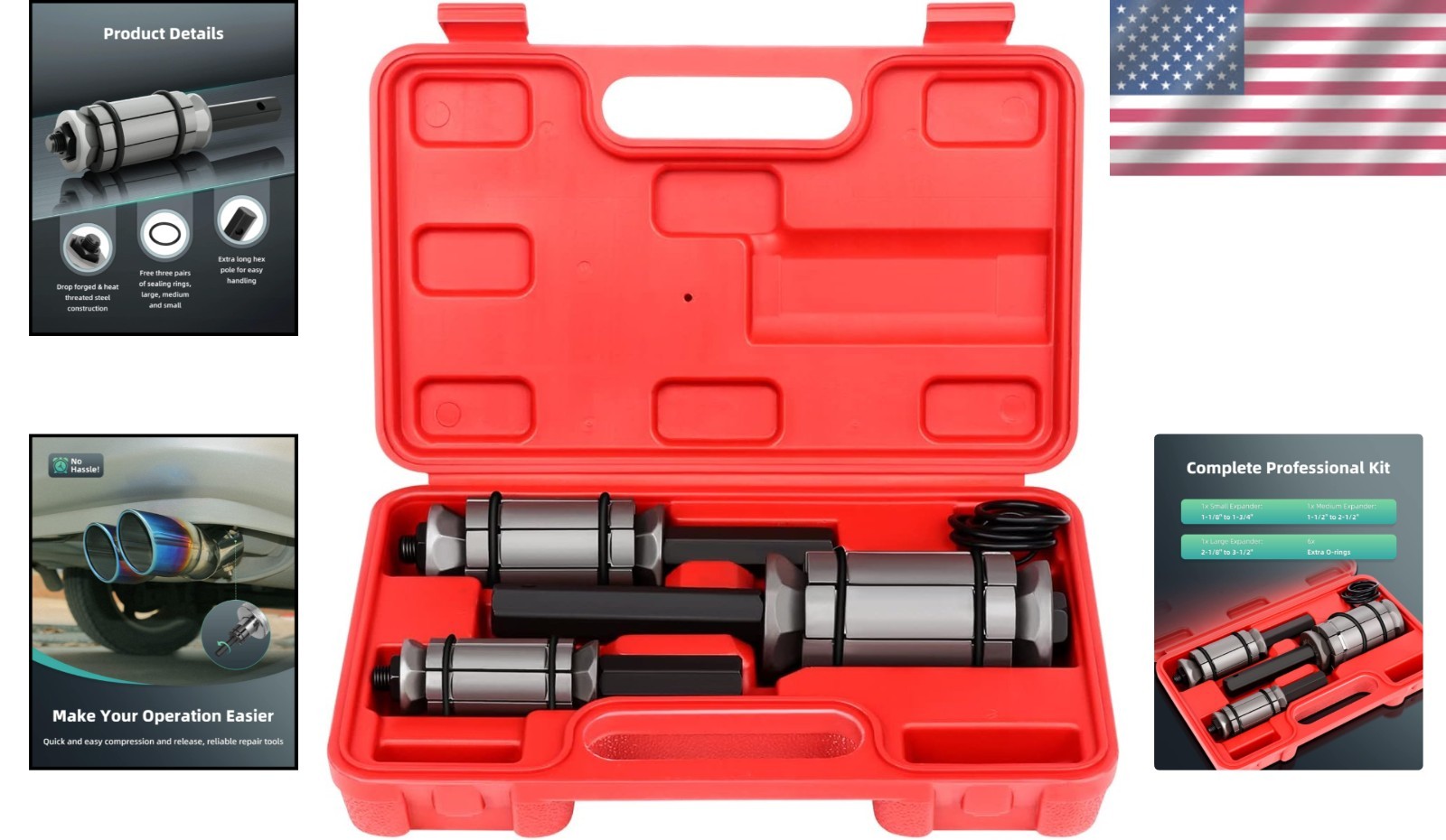 Lightweight 3-Piece Pipe Expander Set with 6 O-rings - Essential Tool for Trucks