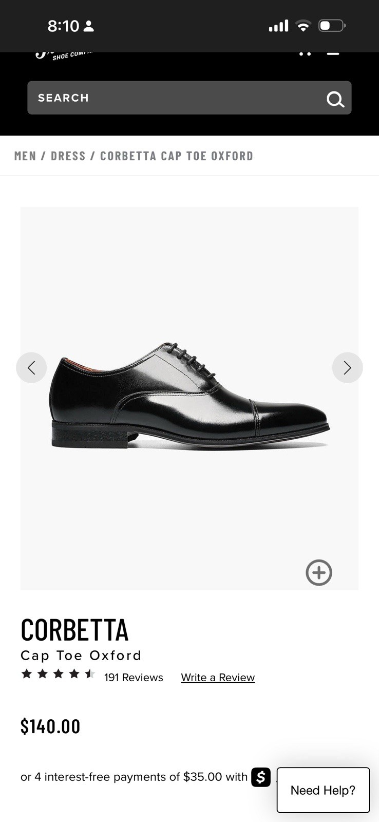 Nordstrom Bryan Black Leather Oxford Cap Toe Dress Shoes Size 14M, New In Box