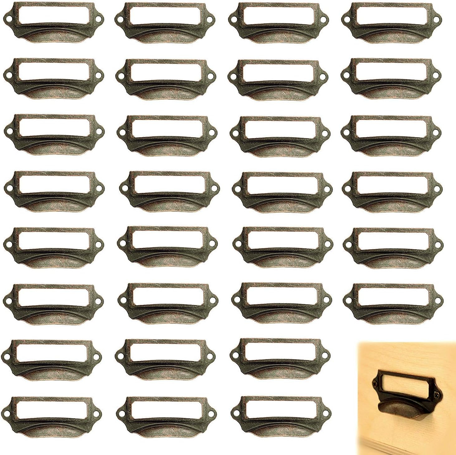 30 Pack Brass File Drawer Tag Frame Label Holder Pull Handle for Office Cabinet