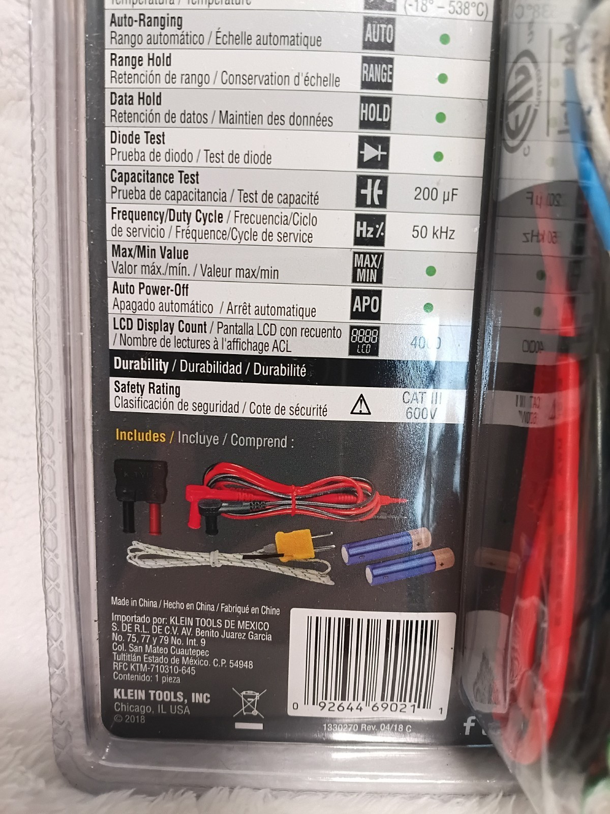 Klein Tools Auto Ranging Digital Multimeter MM400 600V 10A 40M
