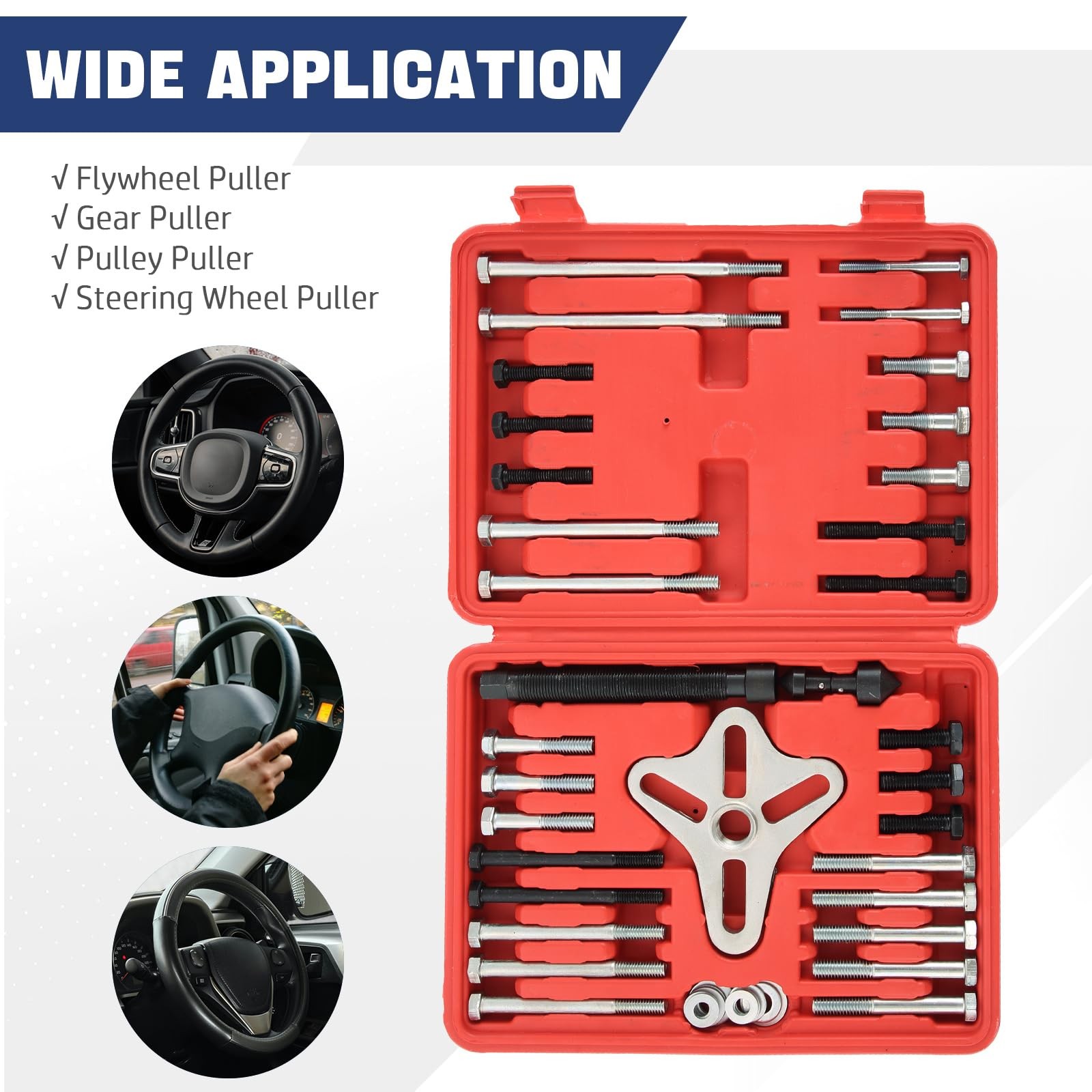 46PCS Harmonic Balancer Puller Set, Steering Wheel Puller Kit Steering Wheel ...