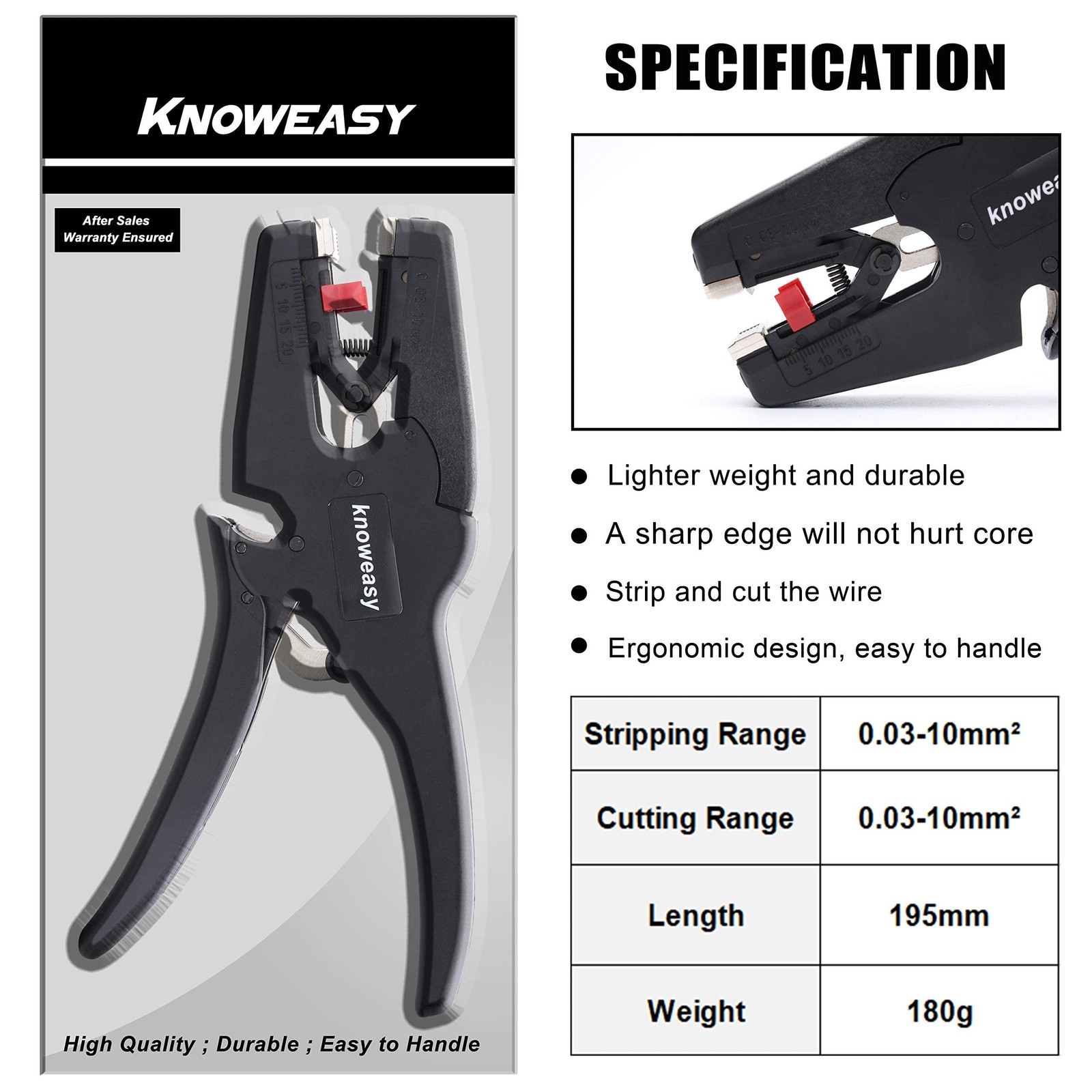 Wire Stripper, knoweasy Stripper Tool with Cutter and 2 in 1 Black