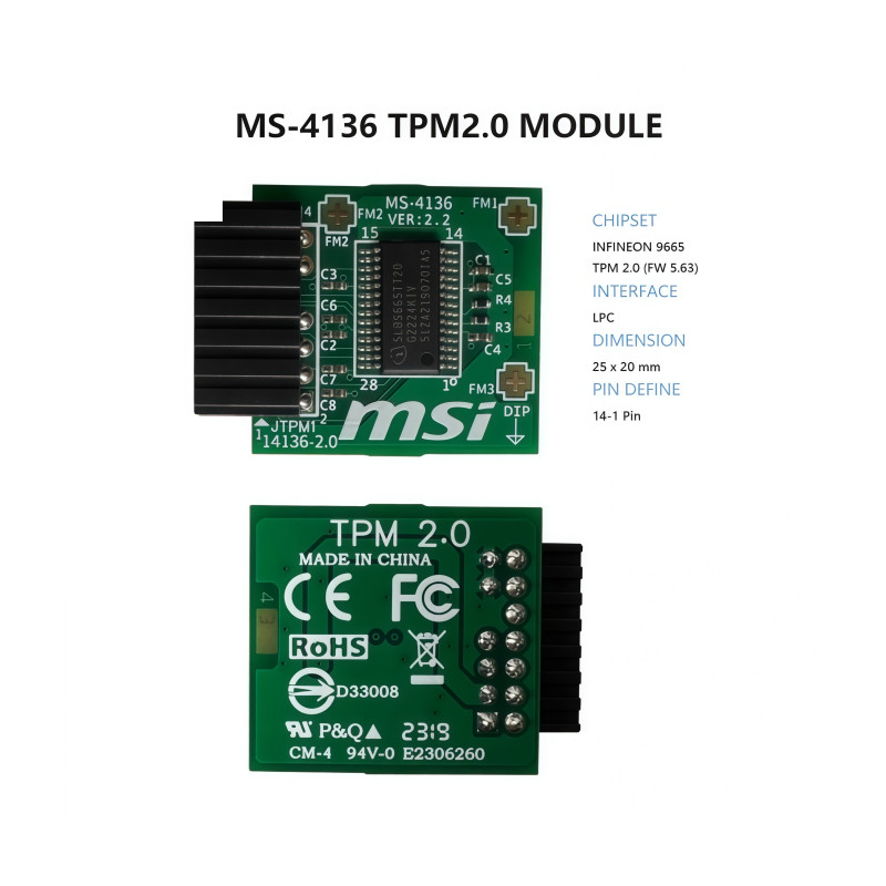 NEW MSI MS-4136 TPM Module (14 Pin 14-1) SPI TPM 2.0 Trusted Platform