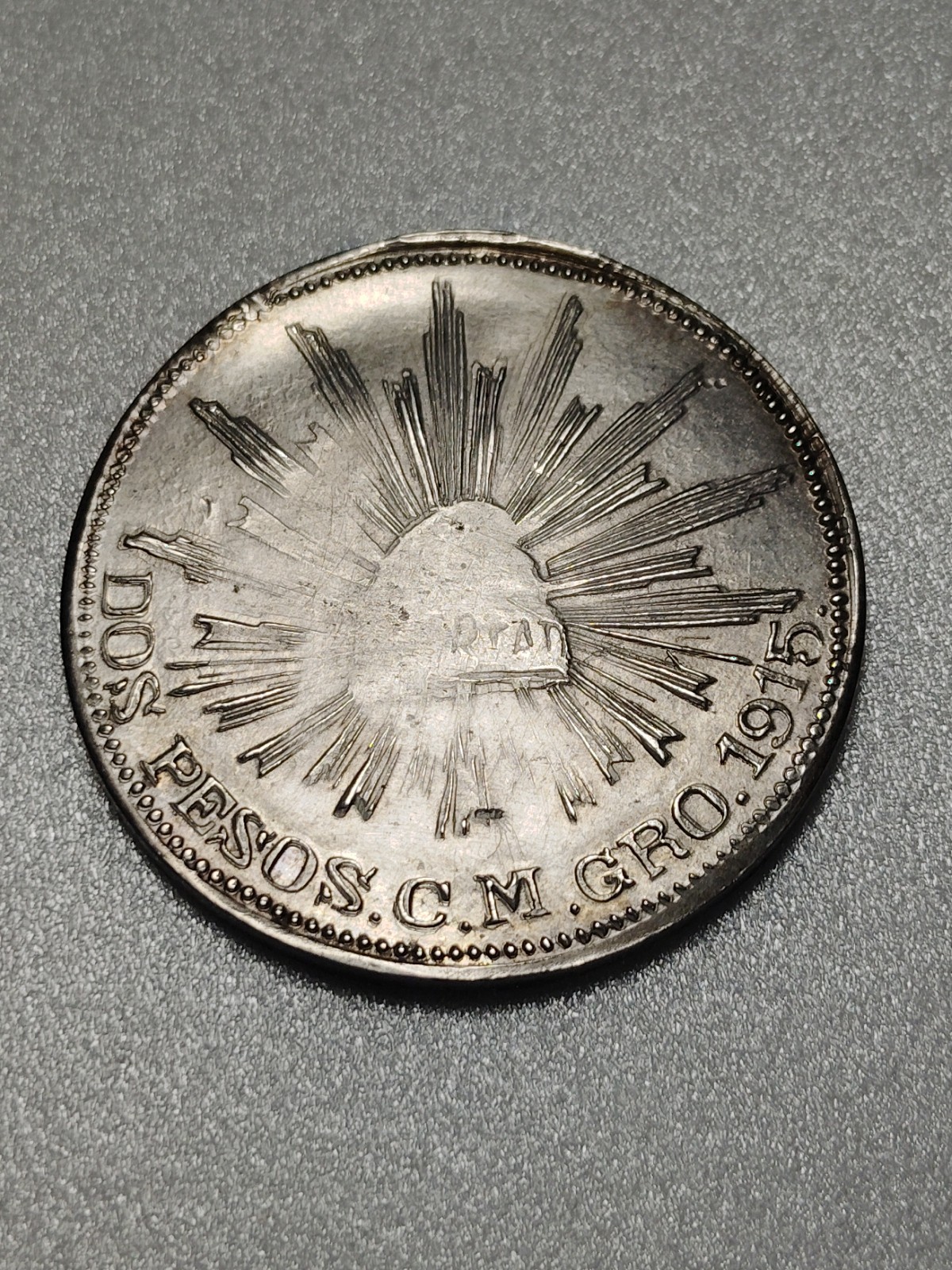 Mexican Revolution 2 Peso 1915  CAMPO MORADO State of Guerrero  0.595 Grams Gold