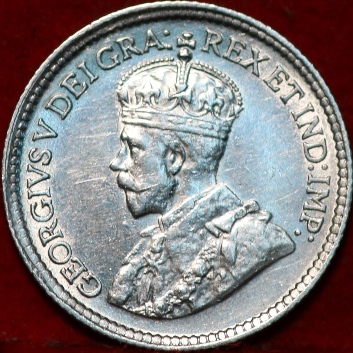 🇨🇦 Uncirculated 1919 King George V 5 Cents Silver Coin Canada