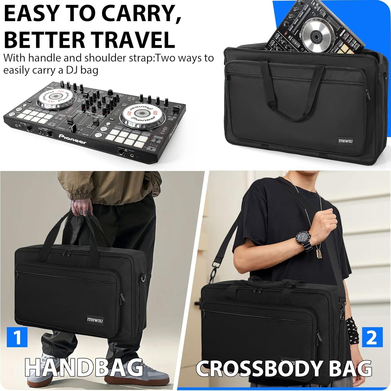 Versatile DJ Controller Carrying Case with Dual Zipper & Storage Pocket, Black