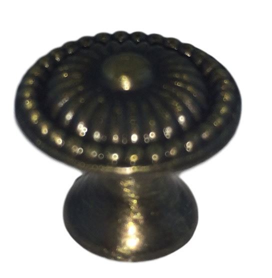 3/4" Small Ornate Knob Brushed Antique Brass