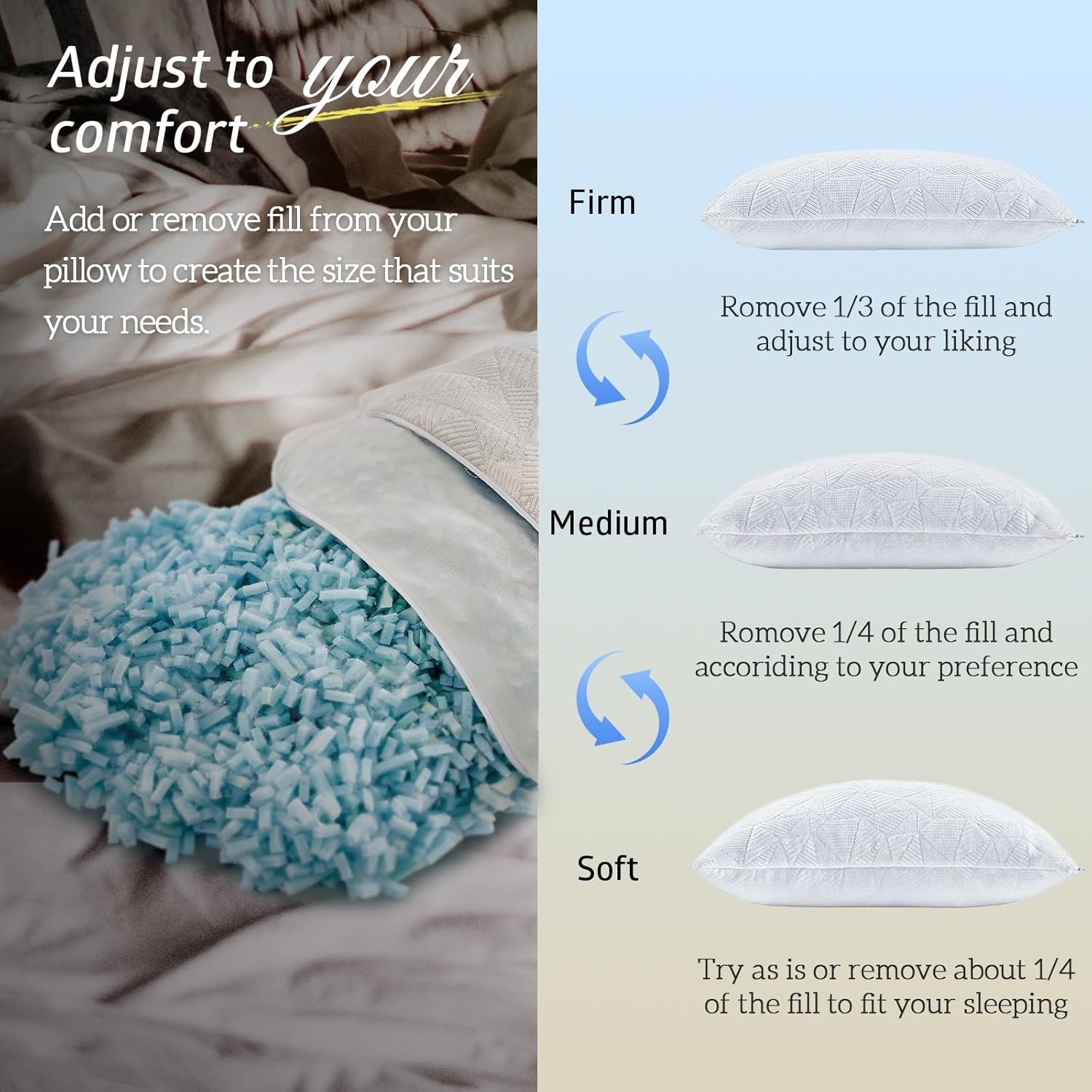 Cooling Pillow - Shredded Memory Foam for a Refreshing Sleep Experience