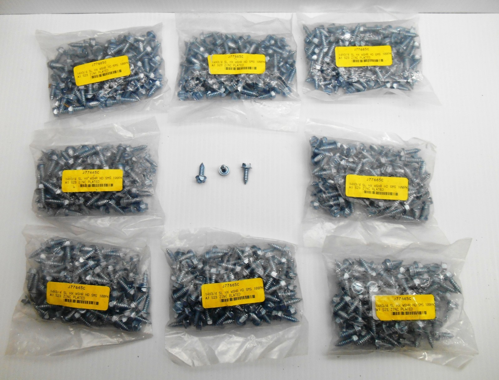 Lot of 800 J77665C 14 x ¾″ Slt Hx w/HD S. M. S. Washer Head Zinc Plated