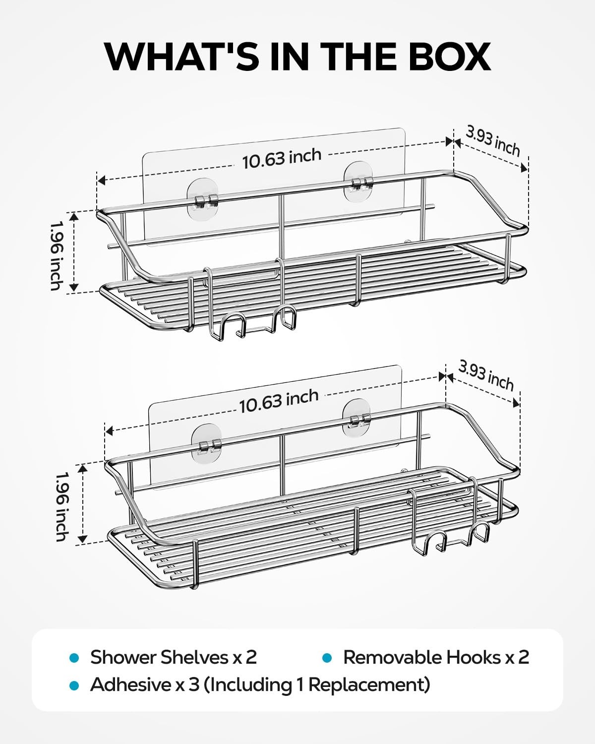 Nieifi Shower Caddy Shelf Storage Rack Adhesive Without 2 Pack, A-Silver