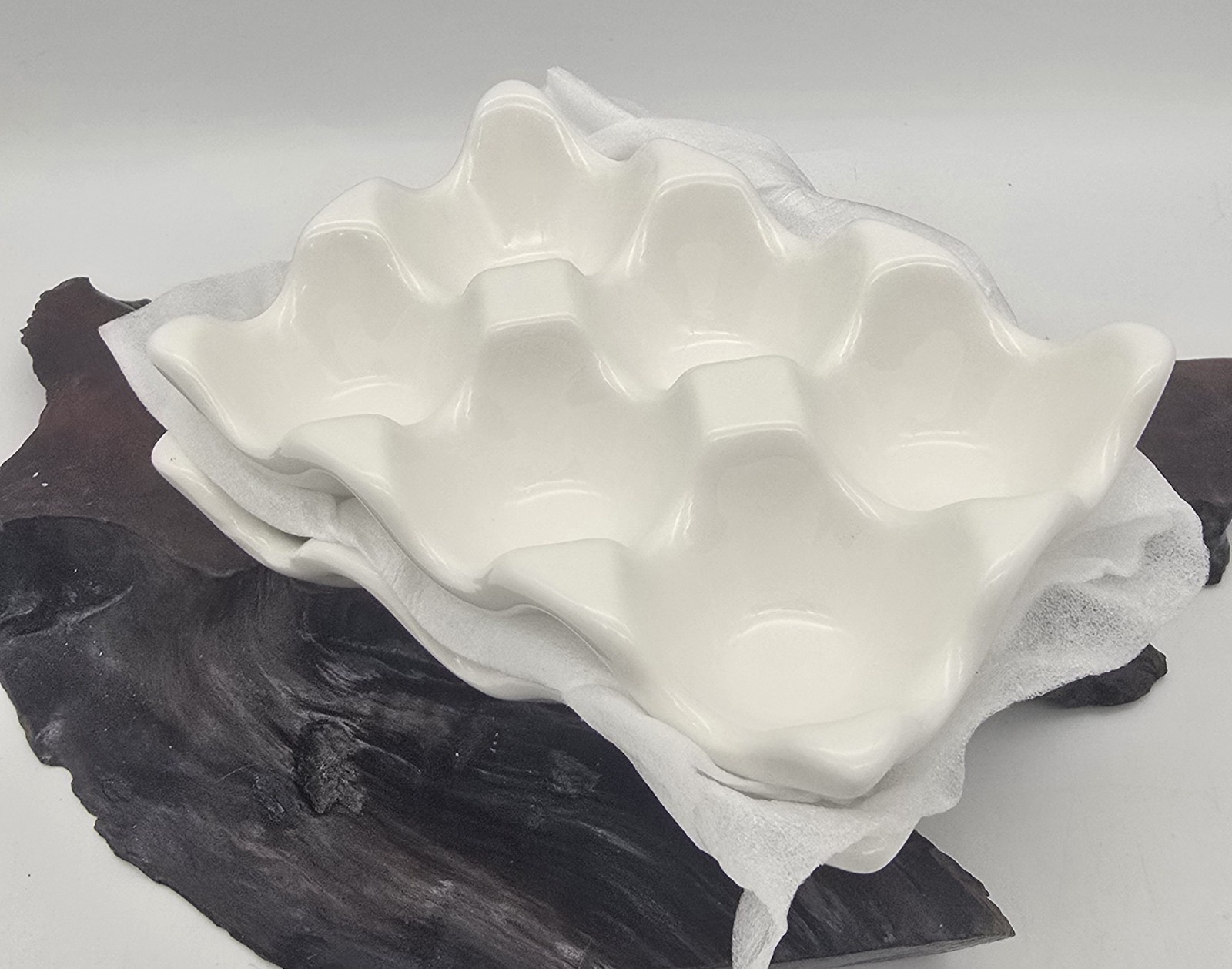 2 White Ceramic Egg Trays ~ Trinkets ~ Farmhouse NEW Orgainizer