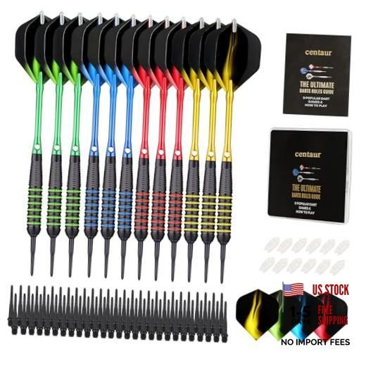 12 Pack Soft Tip Darts, Professional 18 Gram yellow/green/red/blue barrels