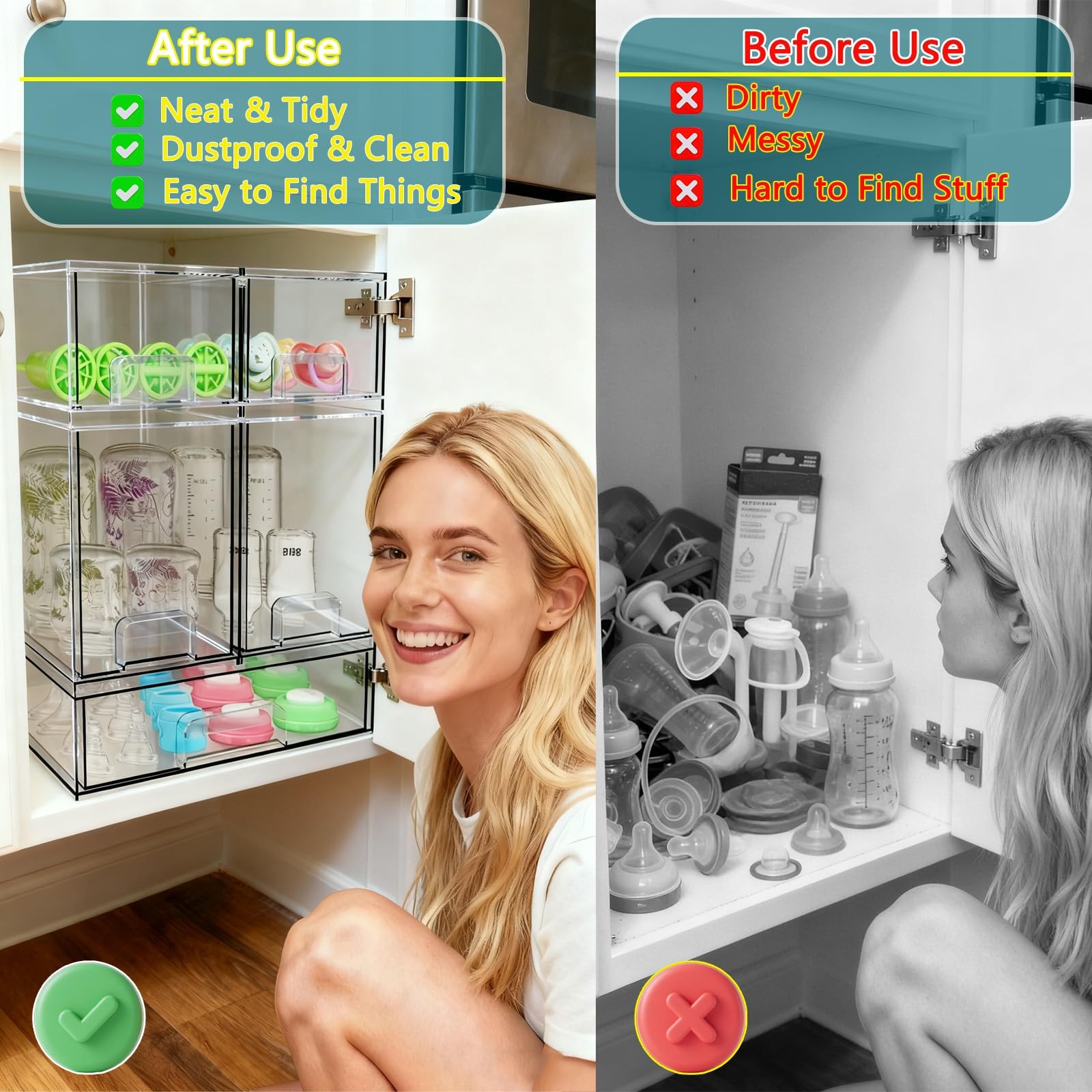 Baby Bottle Organizer for Countertop with Dust Protection, 5Pack Stackable Ba...