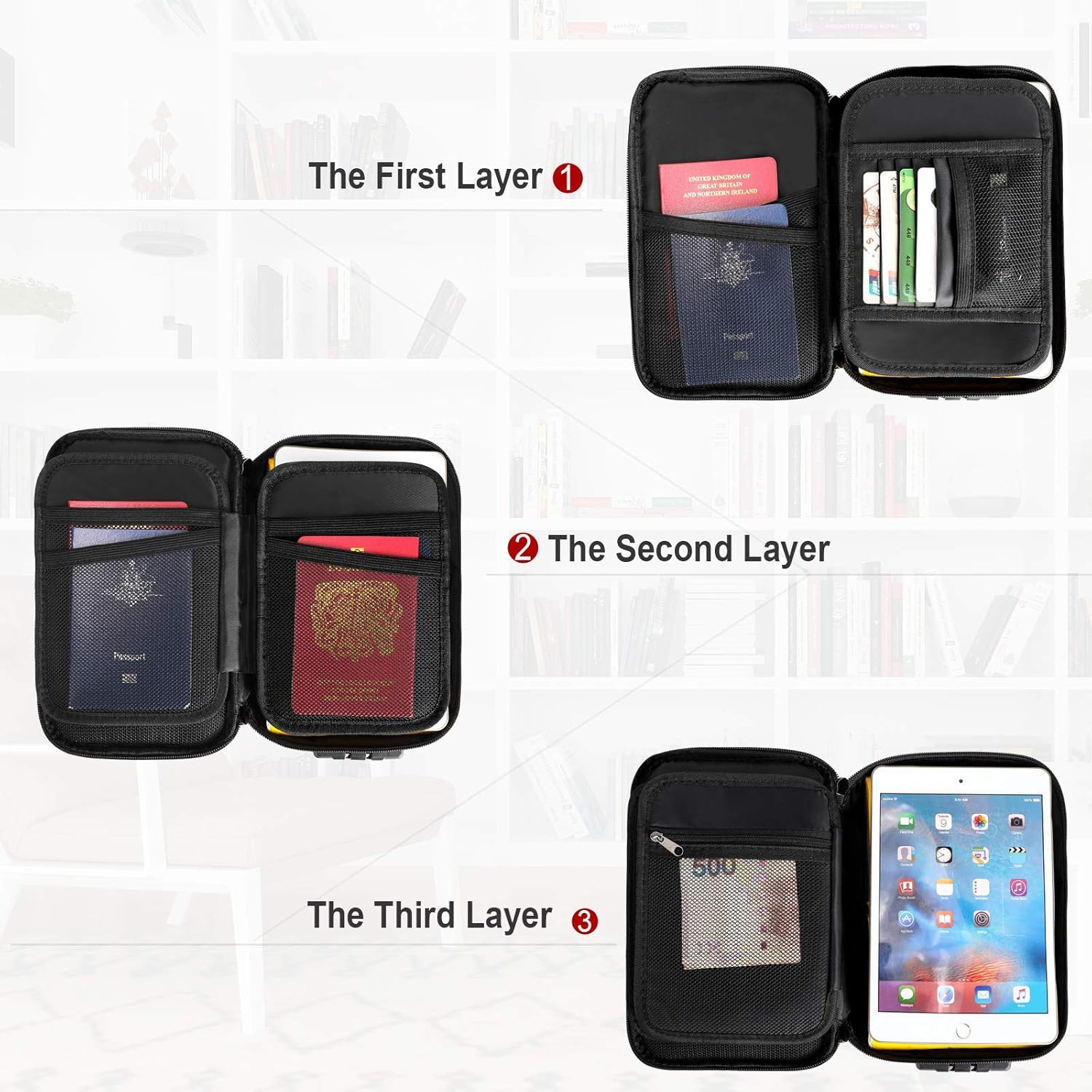 Small Fireproof Storage Organizer Case with Lock(9”x 5.3”x 3.7”), 3-Layer Soft M