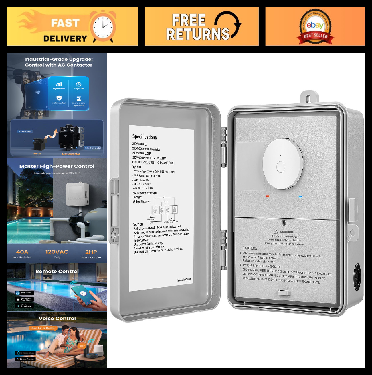 Smart WiFi Pool Timer 40 AMP 120V, Heavy Duty Outdoor Indoor Controller for Pump