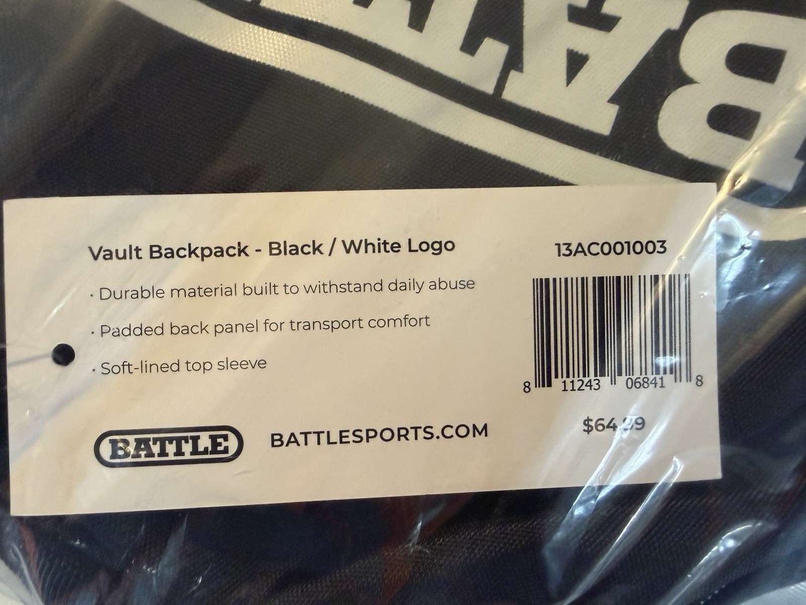 Battle Sports Vaults Athletic Backpack | Black White - Durable Material