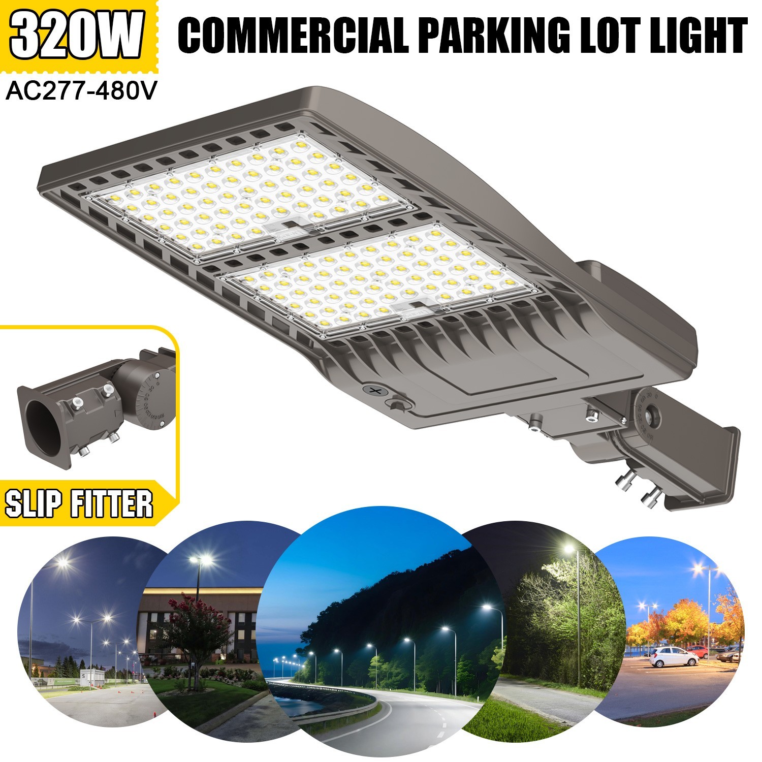 LED Commercial Parking Lot Lighting Slip Fitter Mount 277-480V 320W Street Lamp