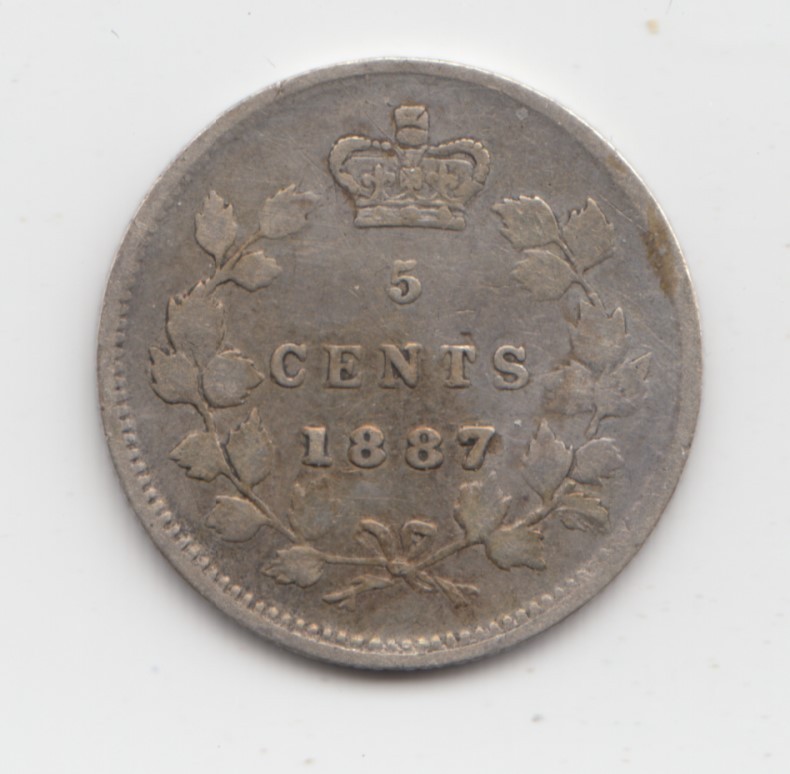 1887 Canada 5 Cents Silver Coin Cleaned