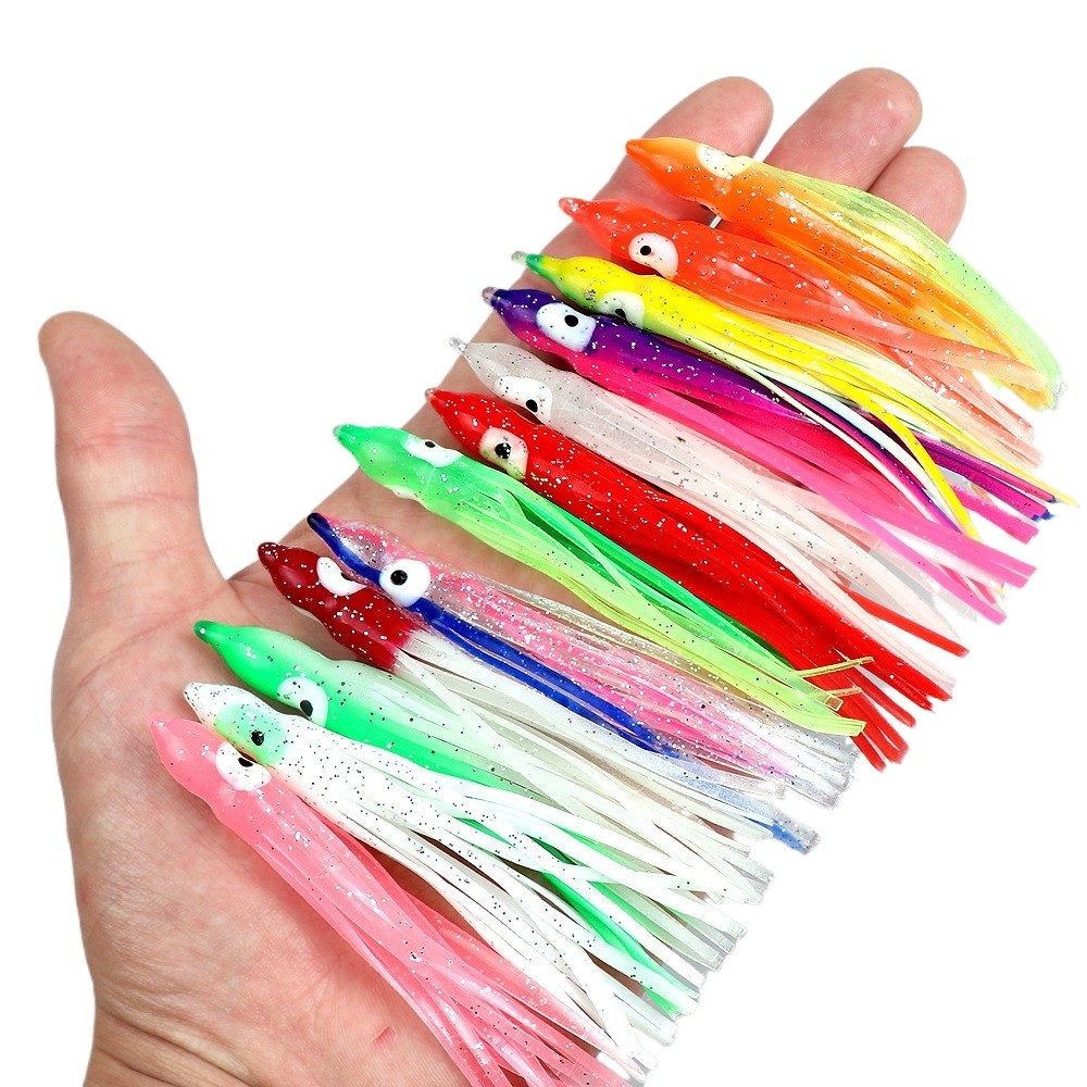 50PCS Luminous Octopus Squid Skirt Glow Soft Lure Hoochies Bait Fishing Lure