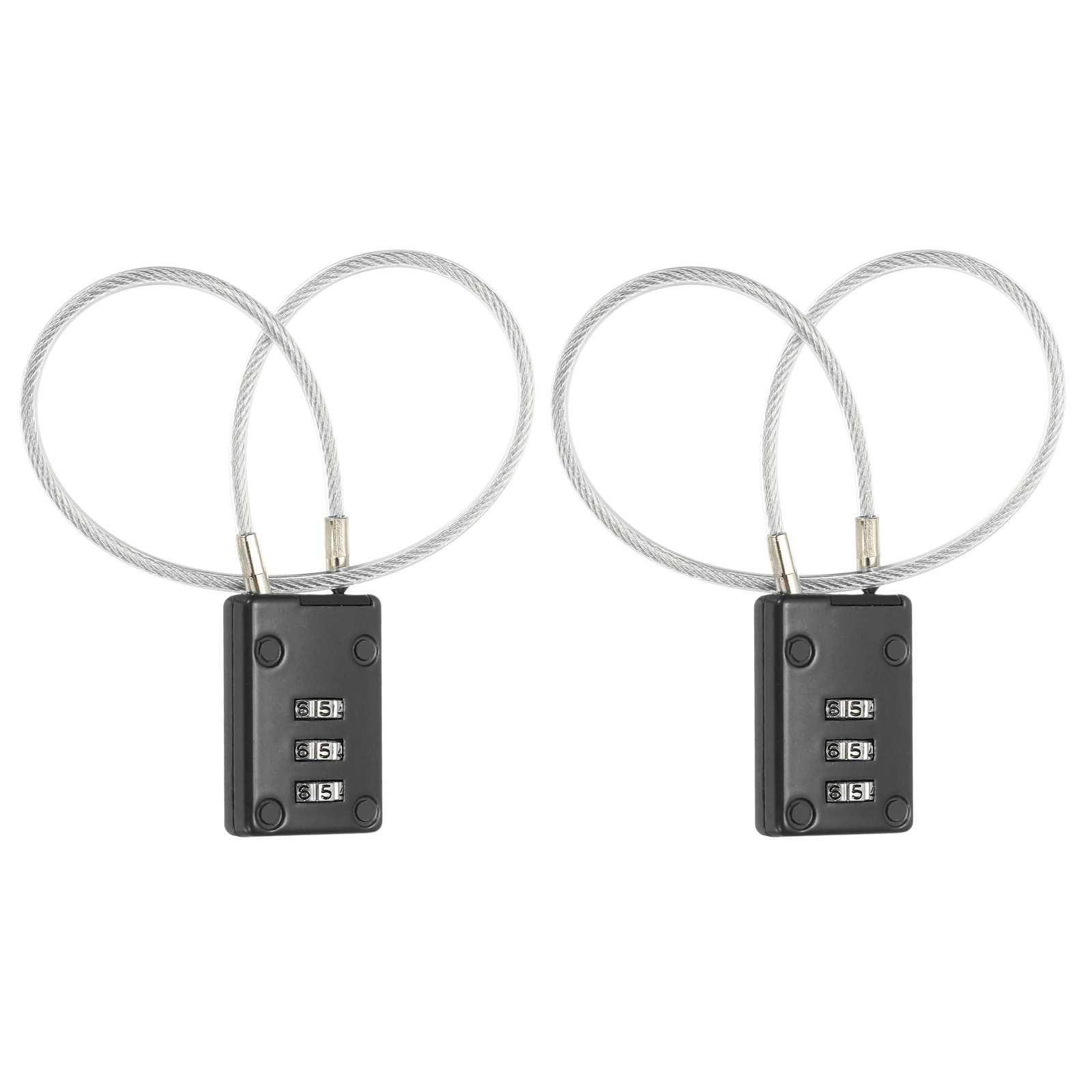 2 Pcs 3 Digit Cable Lock with Combination 11.8" Steel Rope Black