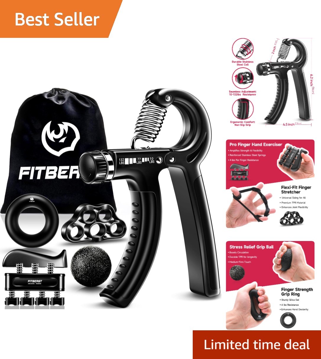 Grip Strengthener Forearm Strengthener Hand Grips Strengthener Kit-5pack Adju...